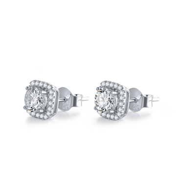 Baroque Style Luxury  925 Sterling Silver Moissanite Women Engagement Square Prongs Multiple Diamond Wedding Party Stud Earrings